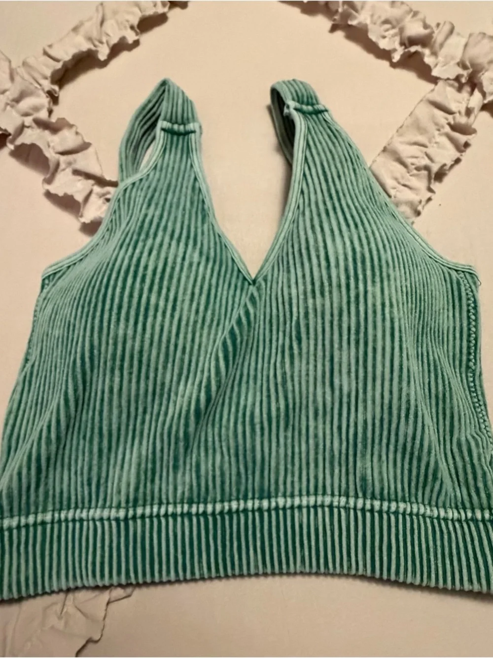 Zenana Outfitters NWT Green Ribbed V-Neck Padded Bralette S/M - Picture 2 of 6
